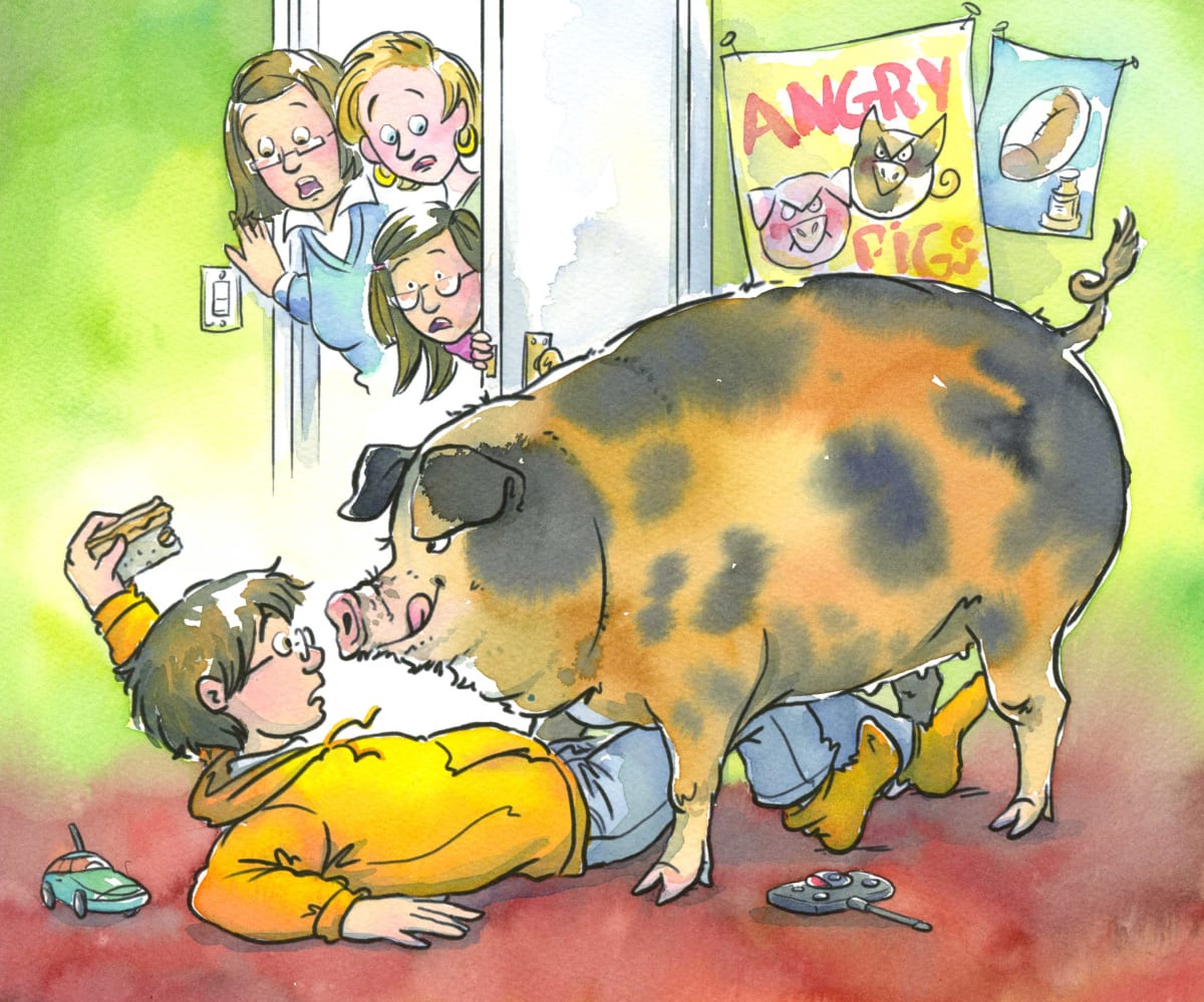 Greedy Sandwich Pig  Image: ©Leanne Franson, Rainbow Rumpus Online Magazine, cropped