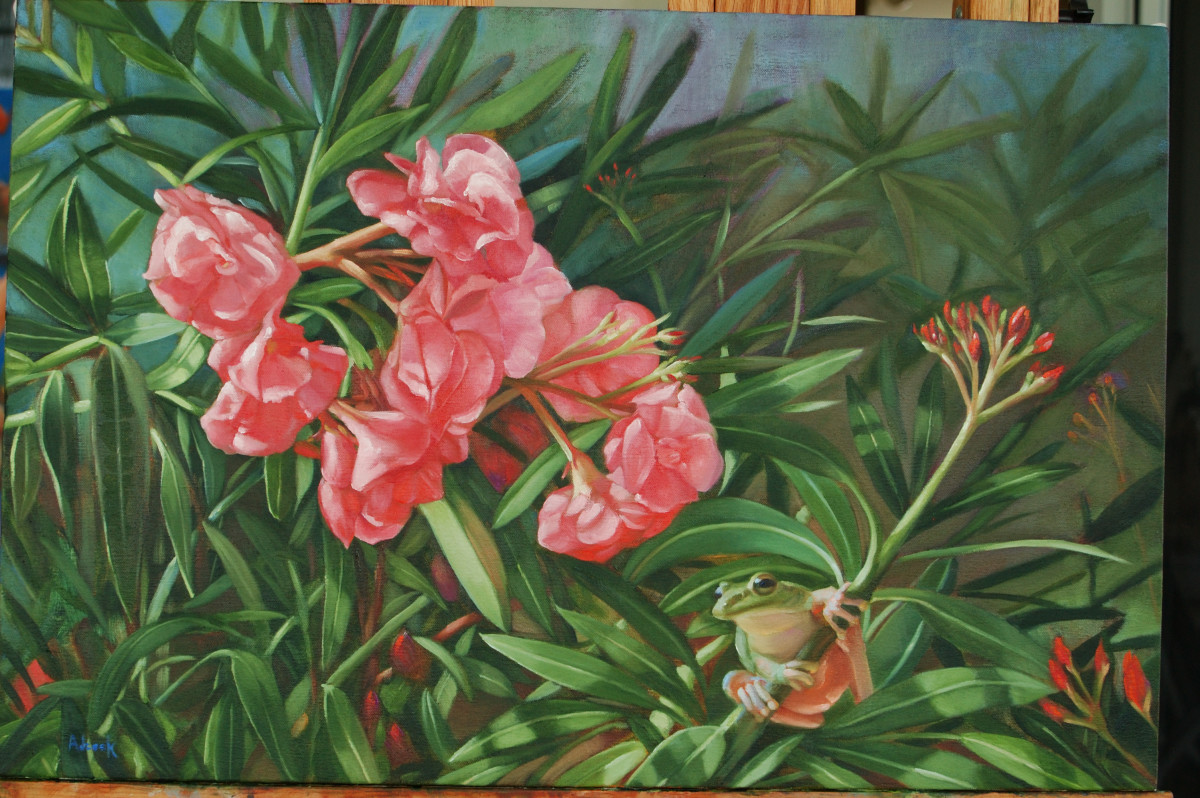 Oleander With a Tree Frog by Rosemarie Adcock 