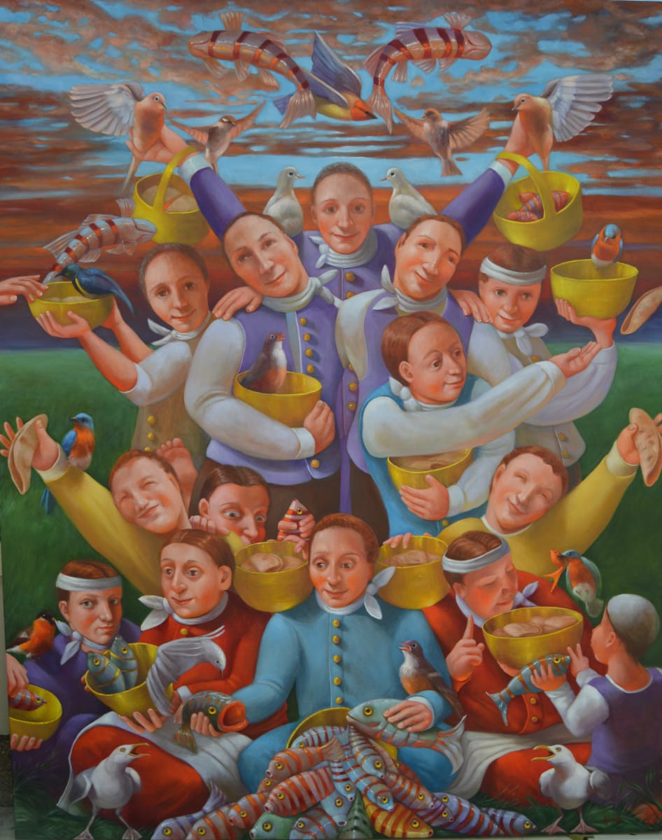 The Feeding of the 5000 by Rosemarie Adcock  Image: The Feeding of the 5000 48 x 60 oil