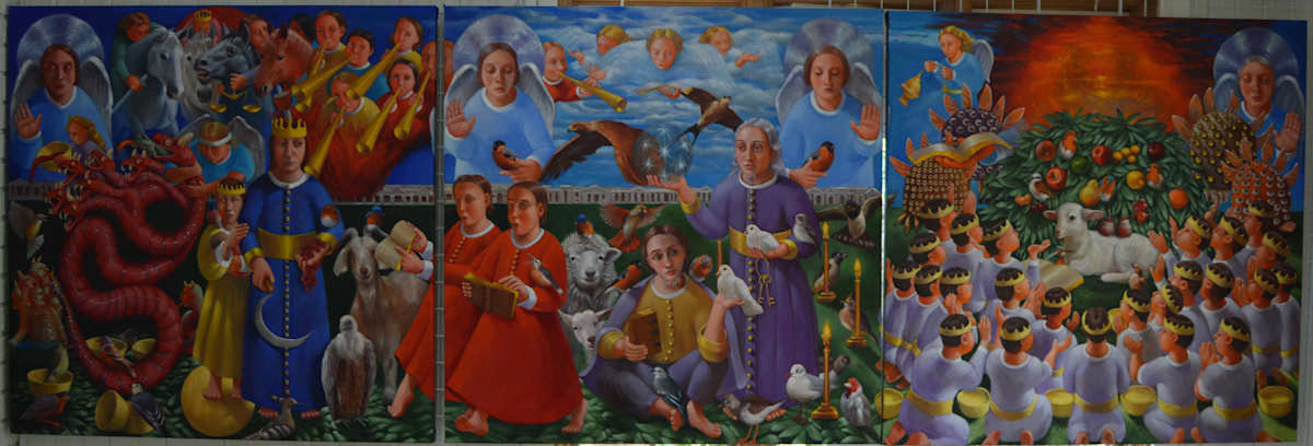 The Revelation of St John-tryptic by Rosemarie Adcock  Image: The Revelation of St. John 4'  x 12'