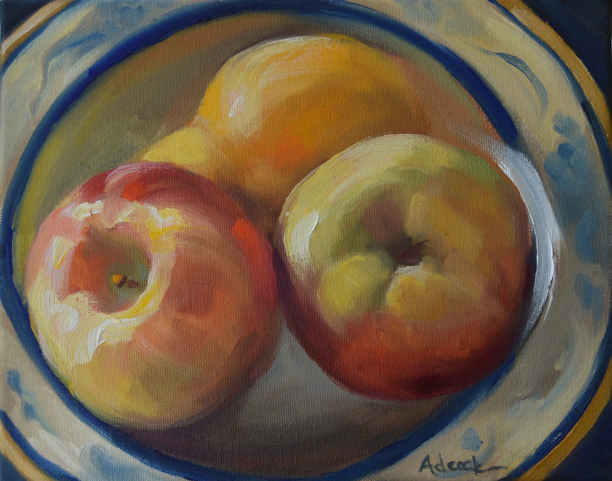 Yellow Pear and Apples by Rosemarie Adcock 