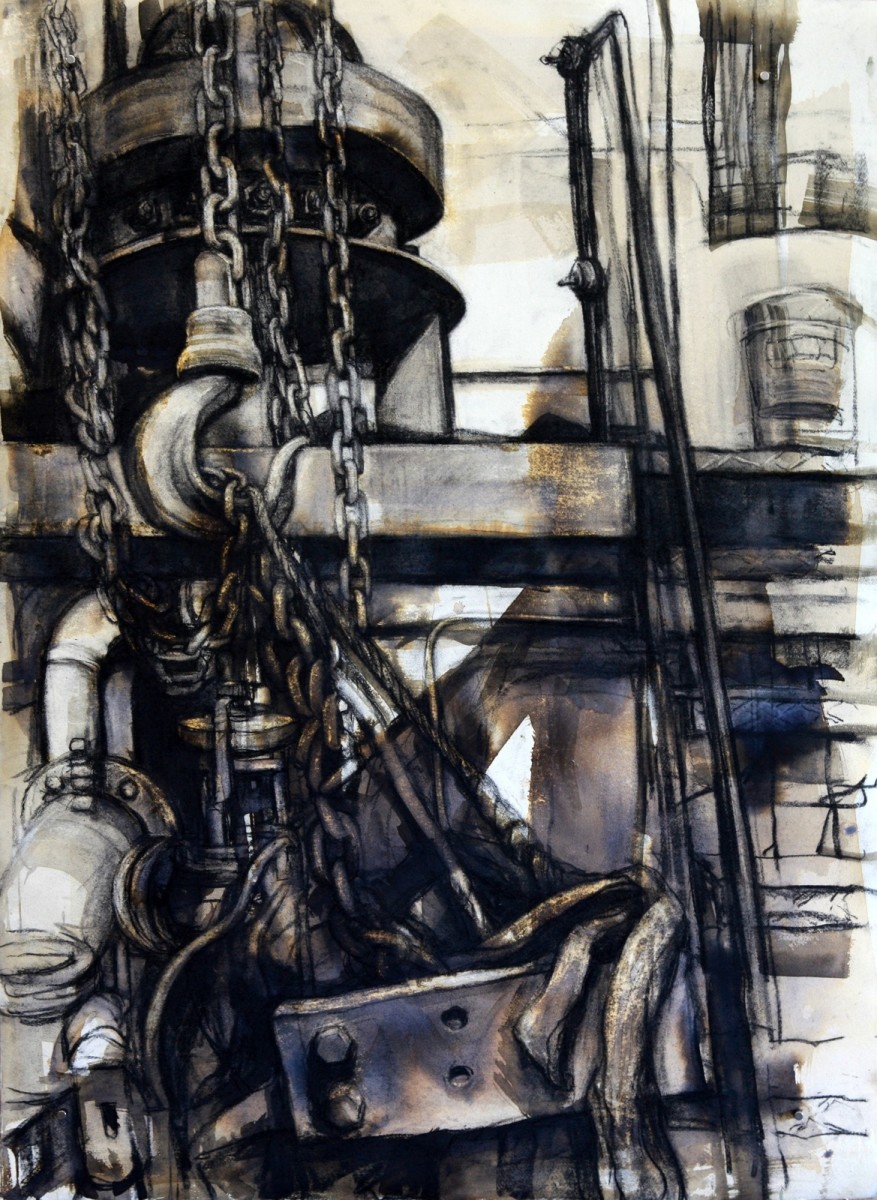 Sketching the MV Cape Don: Engine Room 2 by Josephine Josephsen   