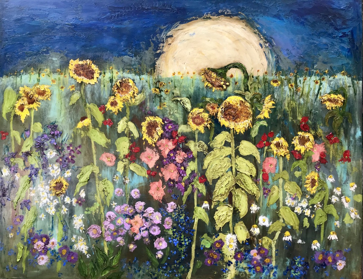 Moonlit Sunflower Field by Anne Hempel 