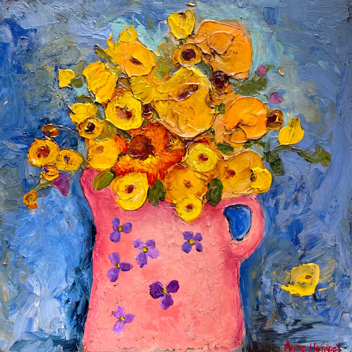Sunny Poppies in a Vase by Anne Hempel 