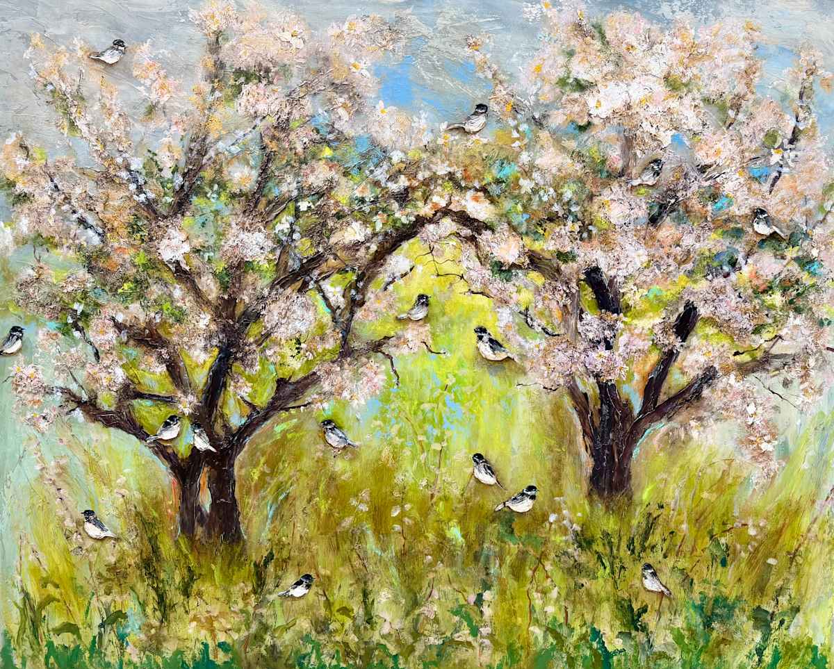 Chickasaw Plums with Chickadees by Anne Hempel, Image 1.
