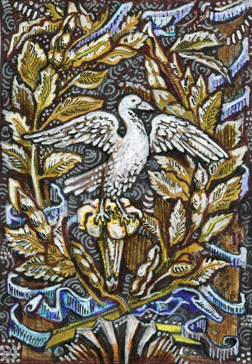 Bird and Trumpet Flower by Julie Peterson Shea  Image: Inspired by the Baptistry doors in Florence, Italy.