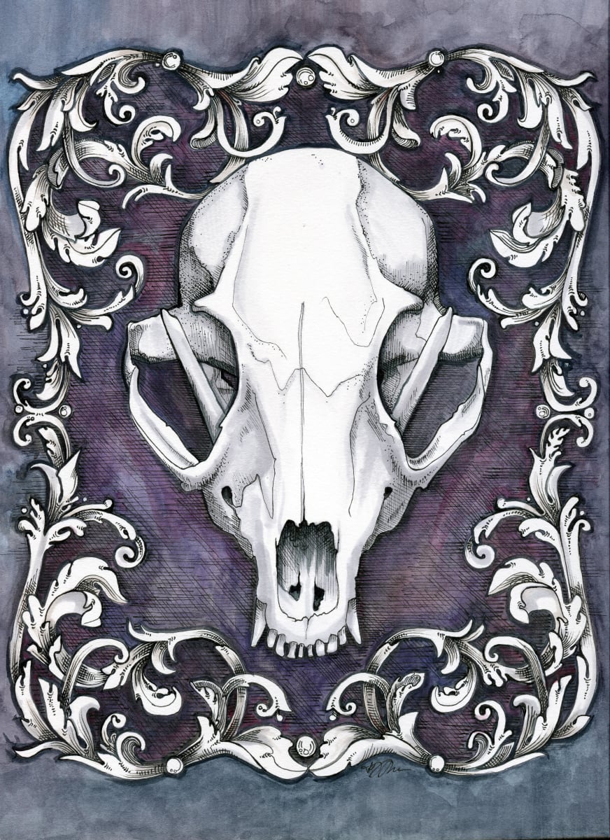 Fox Skull by Julie Peterson Shea  Image: For Christmas, one of my children gave me two small animal skulls. While this might not be a typical gift, I was thrilled! This piece is a study of the fox skull I received.