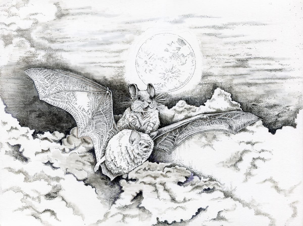 Midnight Ride by Julie Peterson Shea  Image: To feel the joy and freedom of flight in a sky full of the moon. What more could a dormouse ask for?