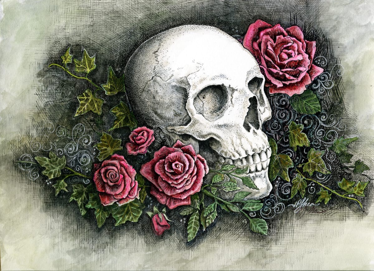 Skull and Roses by Julie Peterson Shea 