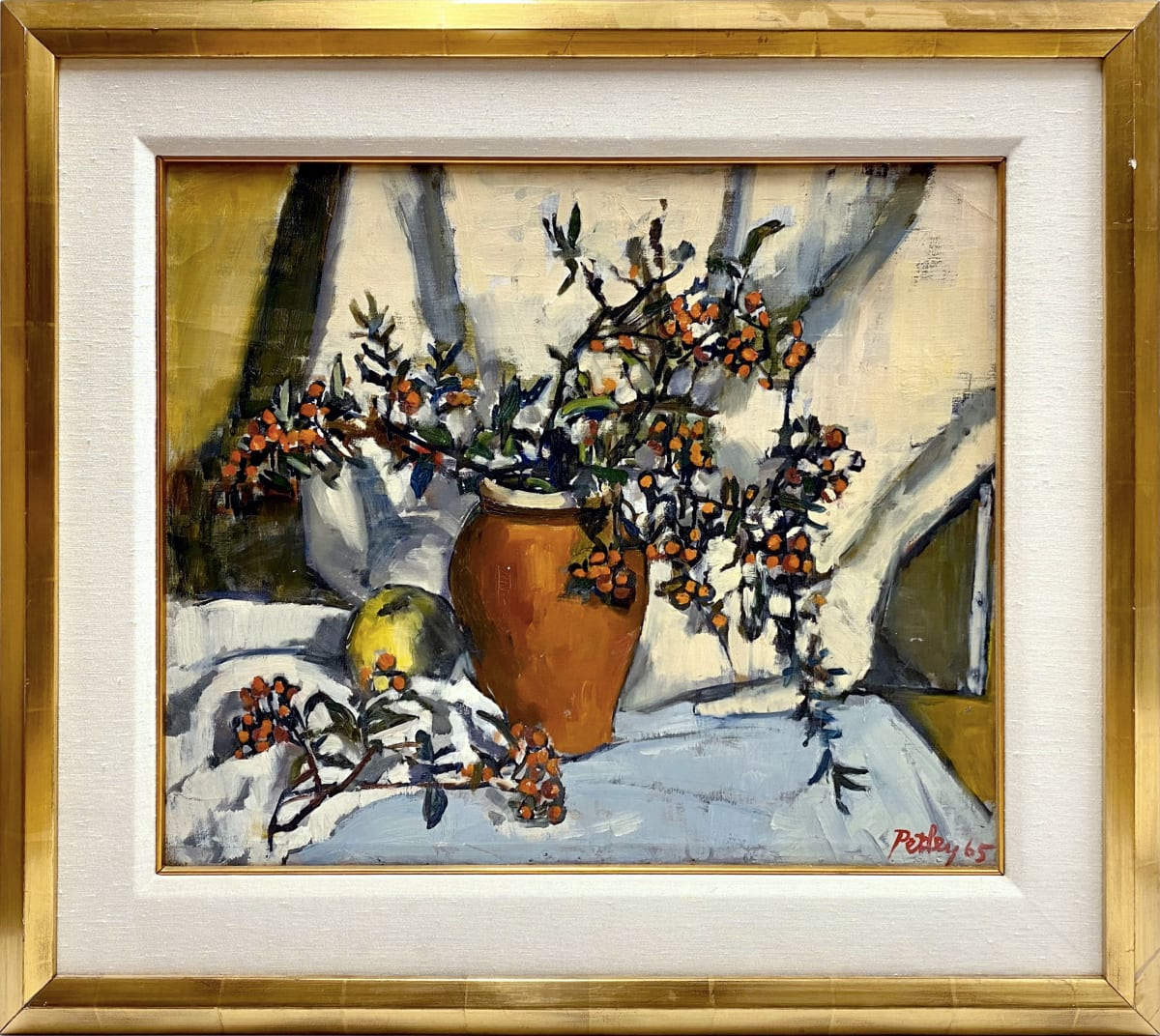 0254 - Still Life, Flowers and Apple by Llewellyn Petley-Jones (1908-1986) 