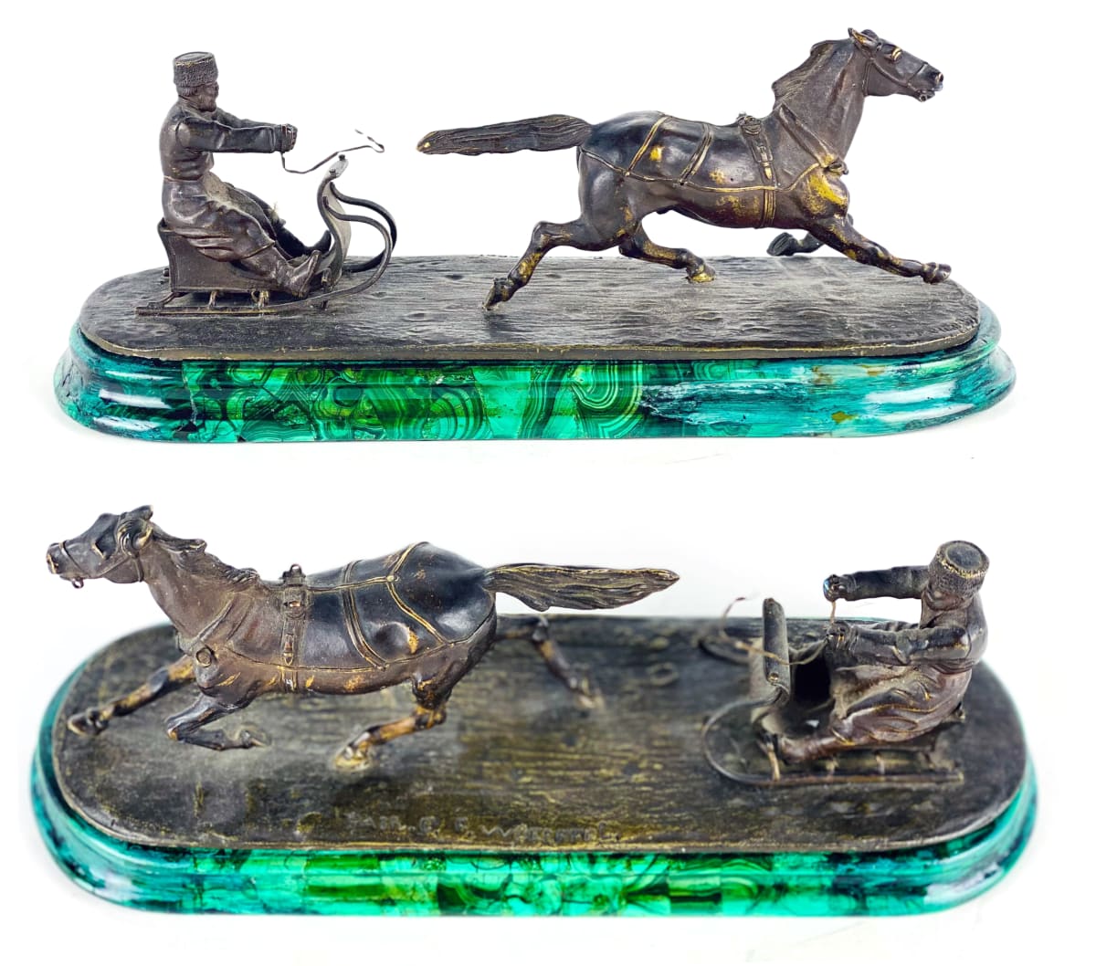 5168 - Bronze & Malachite Russian with horse sculpture 