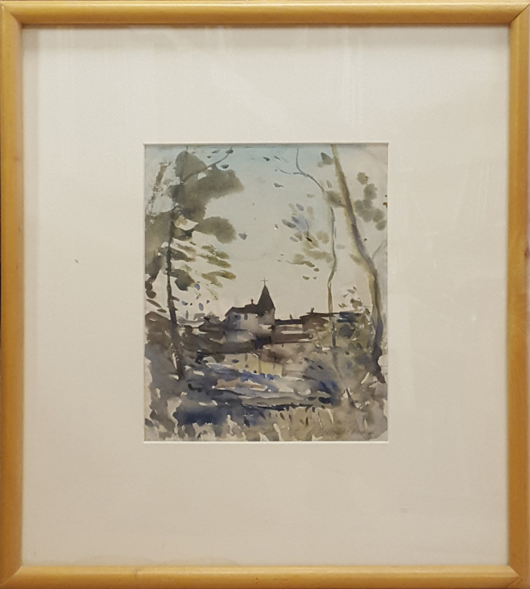 2402 - The Church on the Hill,  Evening by Llewellyn Petley-Jones (1908-1986) 