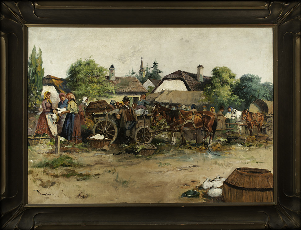 0063 - Village scene with people, horses and carts by Kasmir 