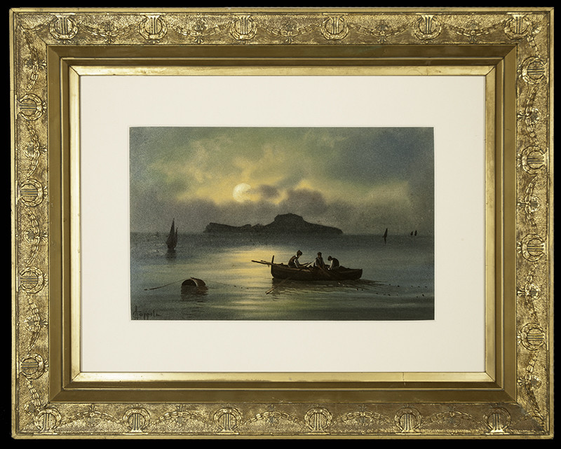 2140 - Boats at Night by Francesco Coppola Castaldo (1845-1916) 