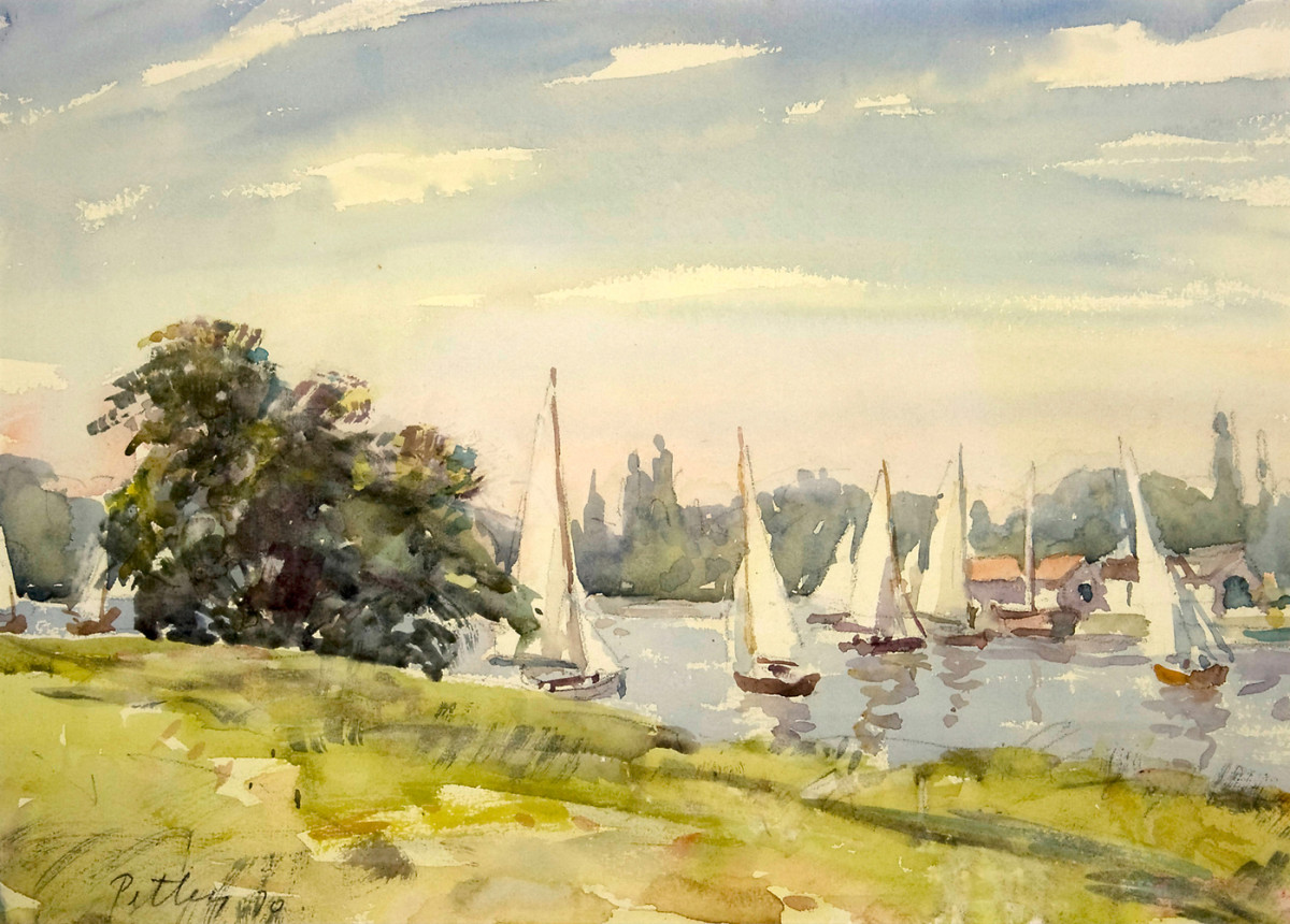 2418 - Regatta on the Thames, at Kingston by Llewellyn Petley-Jones (1908-1986) 
