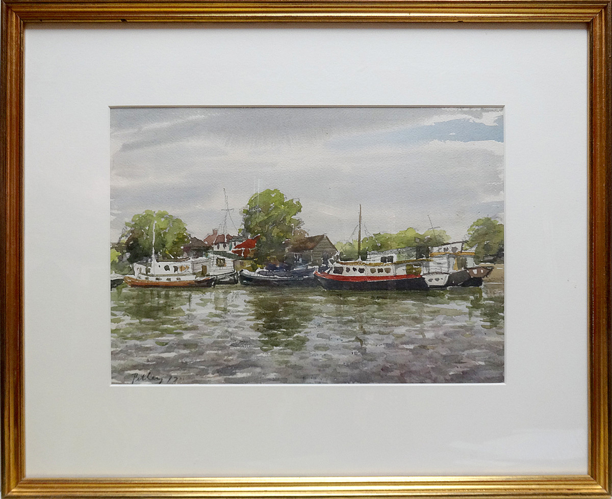 2391 - Untitled, docked boats by Llewellyn Petley-Jones (1908-1986) 