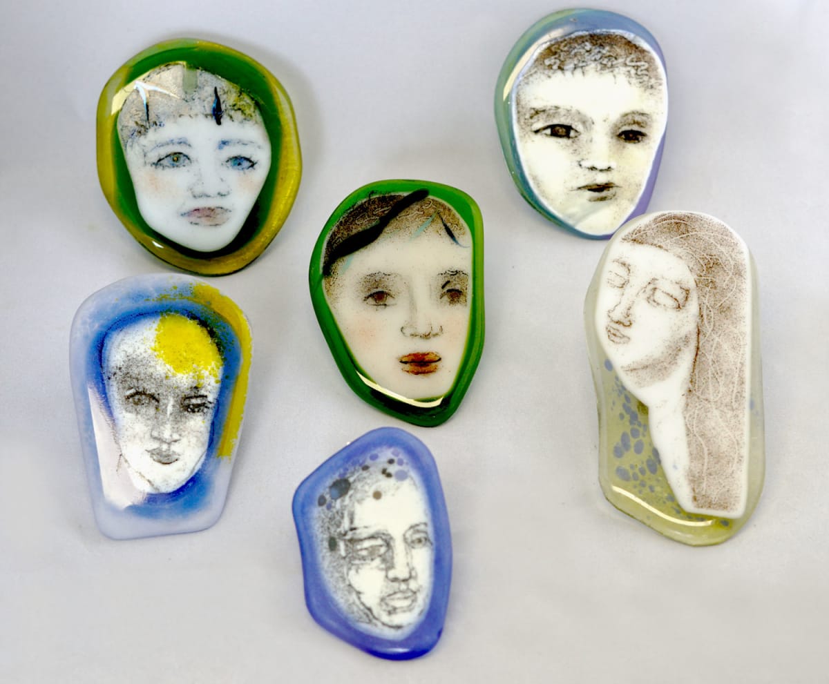 Group of Faces - Collectibles by Susan Bloch  Image: mini facescapes price-EACH- largest 3" x 2"