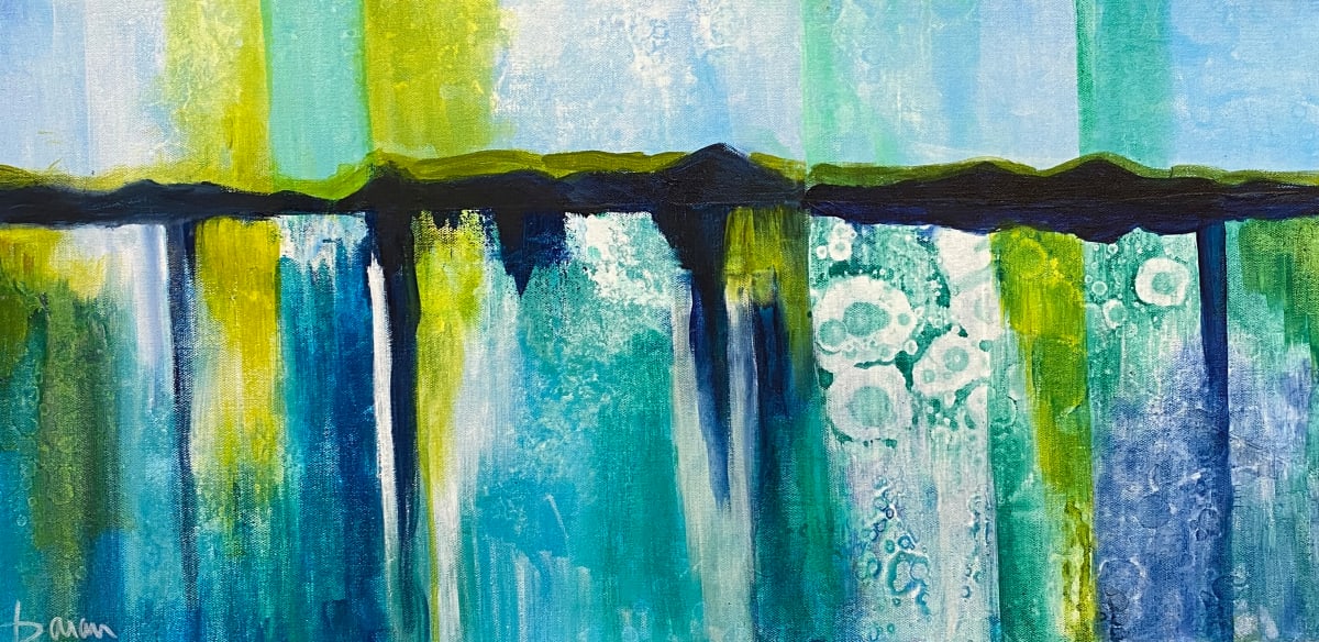 Depths of Water by Cyndy Baran  Image: Fluid acrylics and mixed media make this painting a standout for any home.