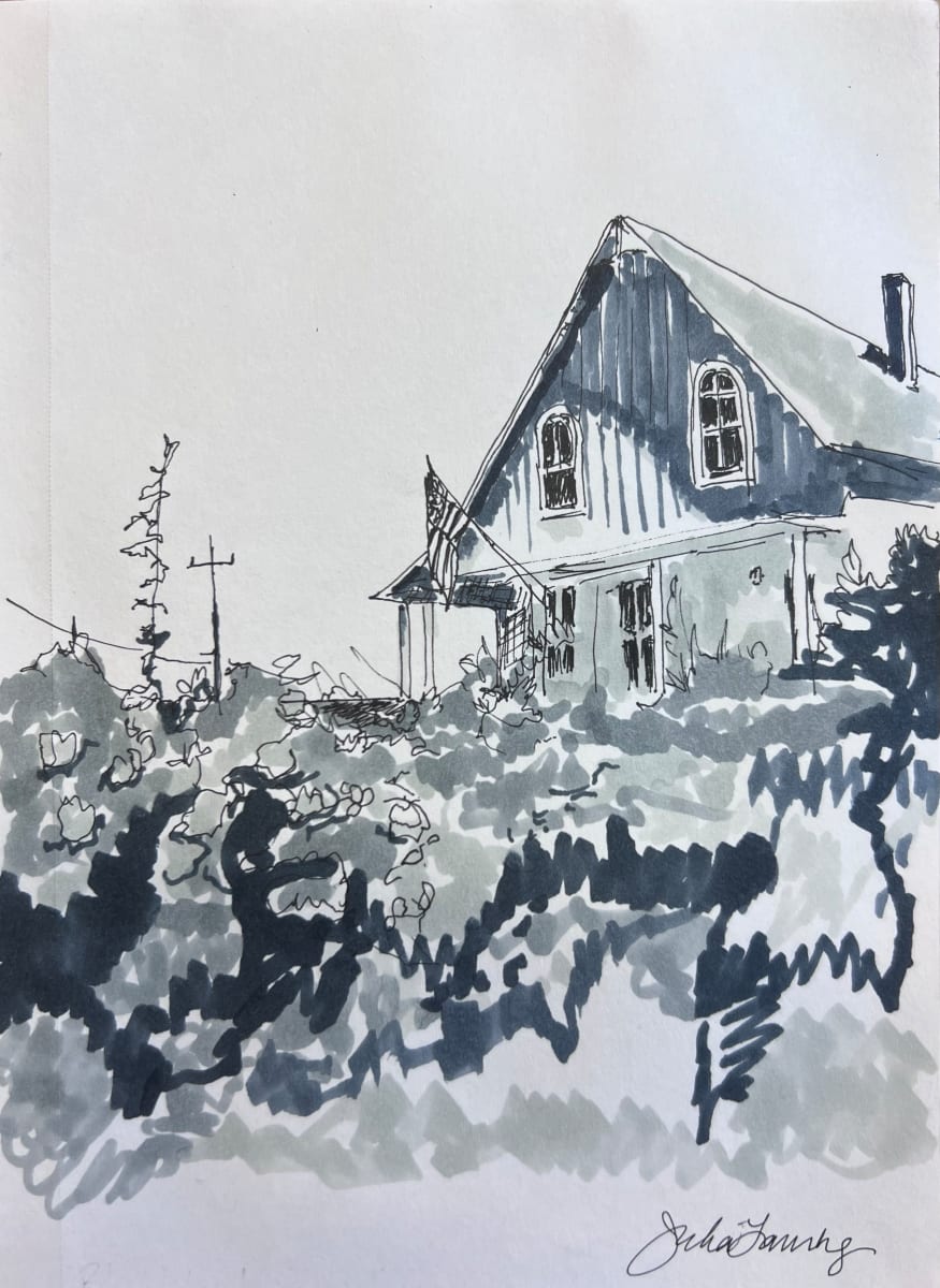 Spring House Cottage, Block Island by Julia Chandler Lawing  Image: Grayscale sketch of Spring House Annex, Block Island, Rhode Island