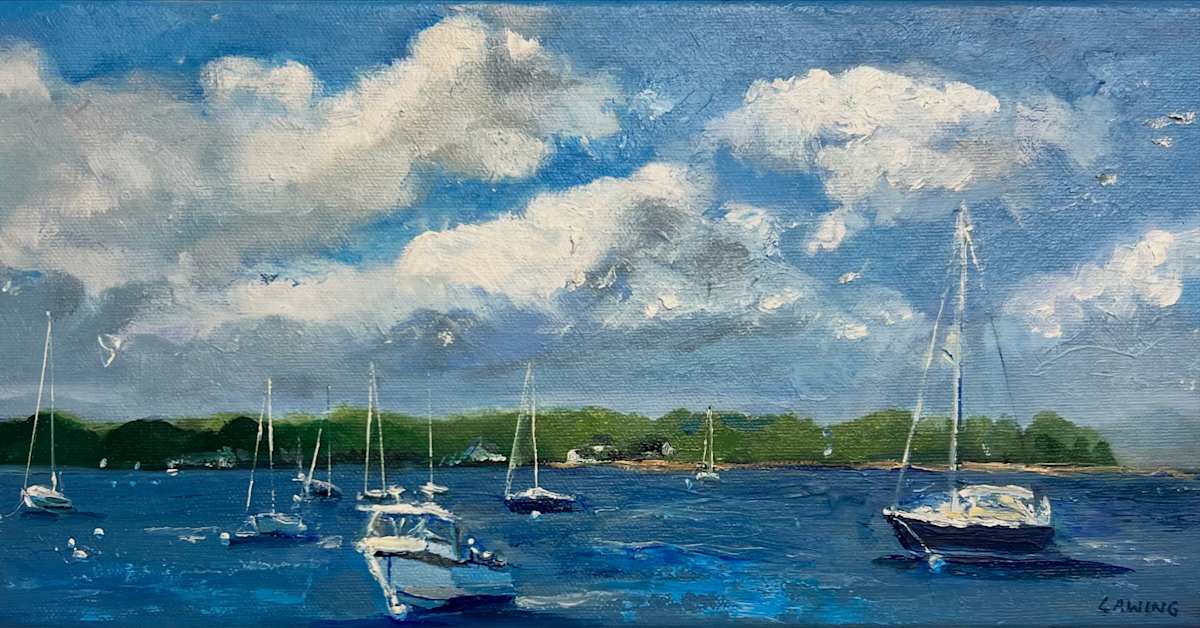 Time For A Cool Change by Julia Chandler Lawing  Image: Boats moored in a scenic New England harbor. Wickford, Rhode Island. 