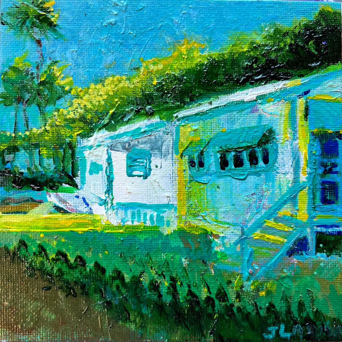 St Simons Beach Cottage by Julia Chandler Lawing  Image: Old beach cottage with turquoise awning and trim