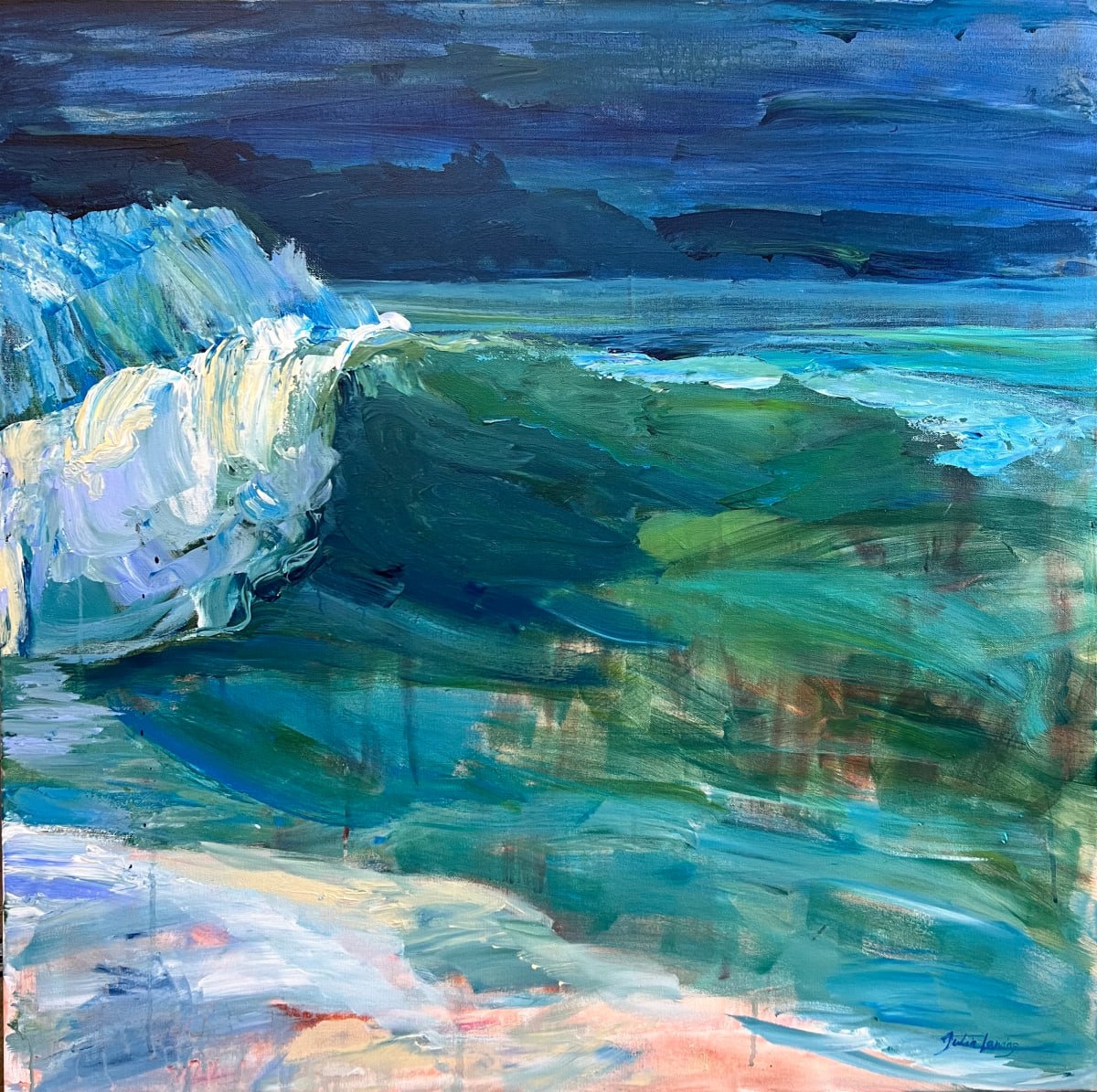 Wave by Julia Chandler Lawing  Image: Ocean blues and greens, rolling in a crashing wave. 