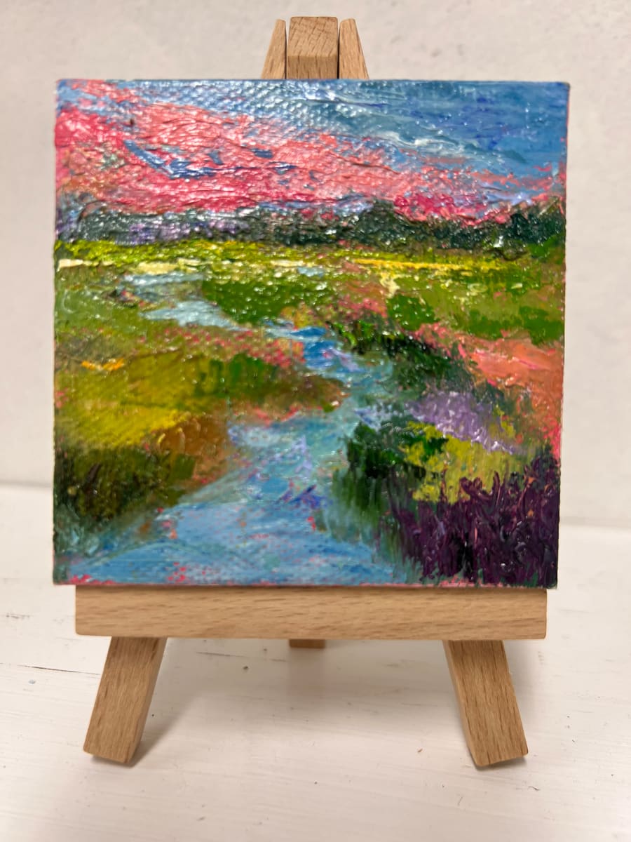 Rhapsody by Julia Chandler Lawing  Image: miniature marsh sunset landscape oil painting on miniature wooden easel