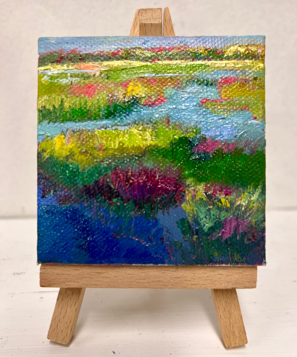 Spartina by Julia Chandler Lawing  Image: miniature marsh landscape oil painting on miniature wooden easel