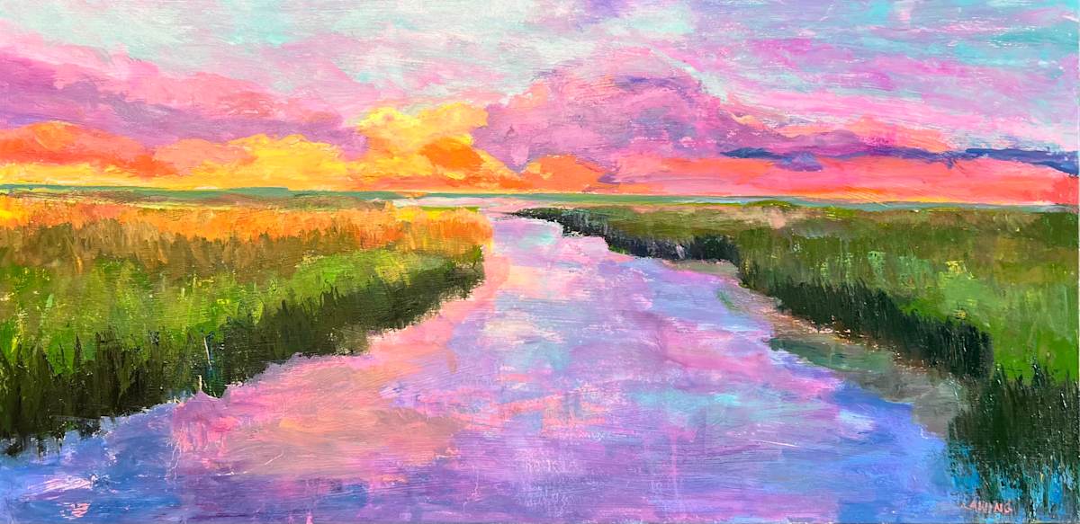 Breakthrough II by Julia Chandler Lawing  Image: Colorful glowing sunset over marsh expanse 