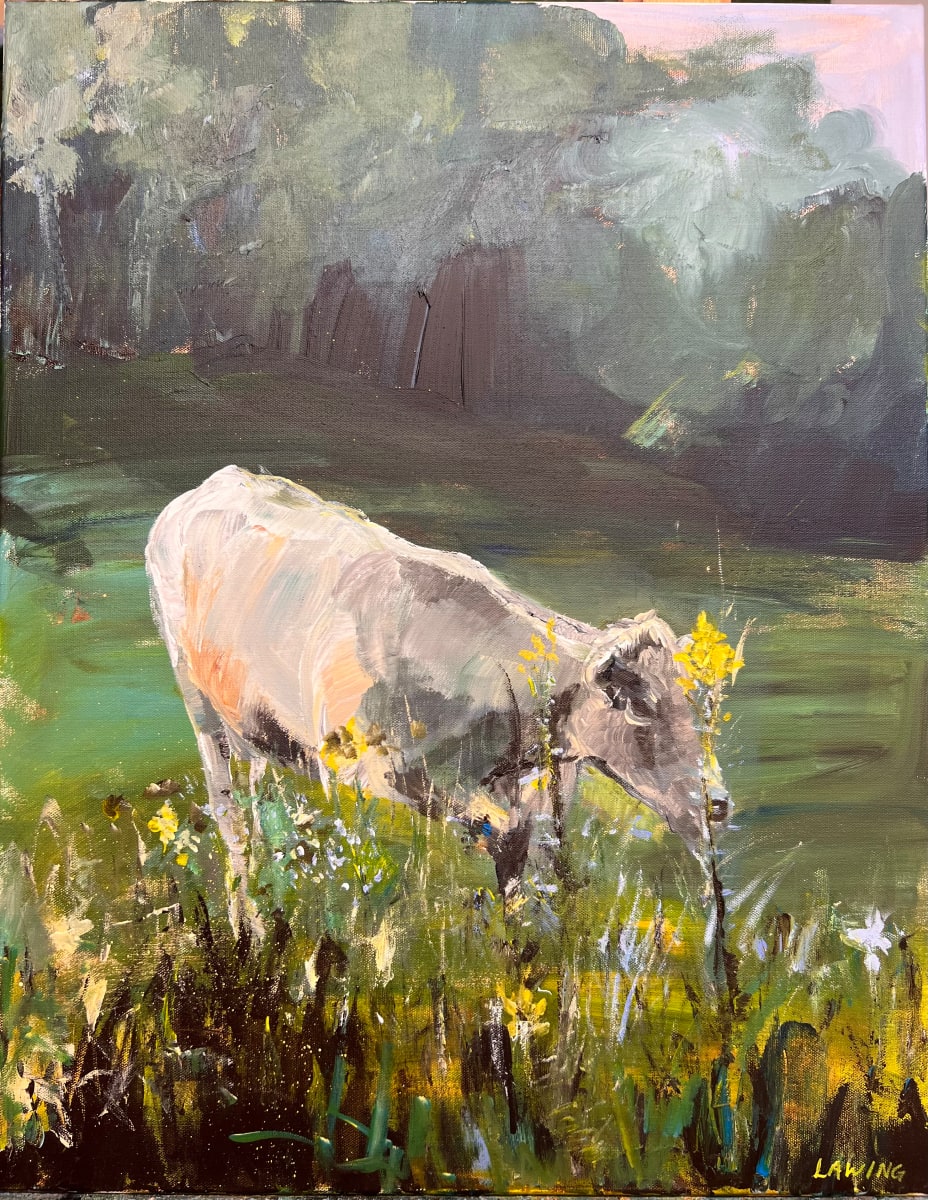 Grazing In The Goldenrod by Julia Chandler Lawing  Image: Cow grazing in the midst of meadow flora