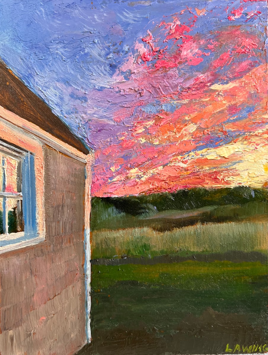 Meadow House Sunset by Julia Chandler Lawing  Image: A summer evening sunset casts its glow on the cedar shake Meadow House, Block Island, RI. 