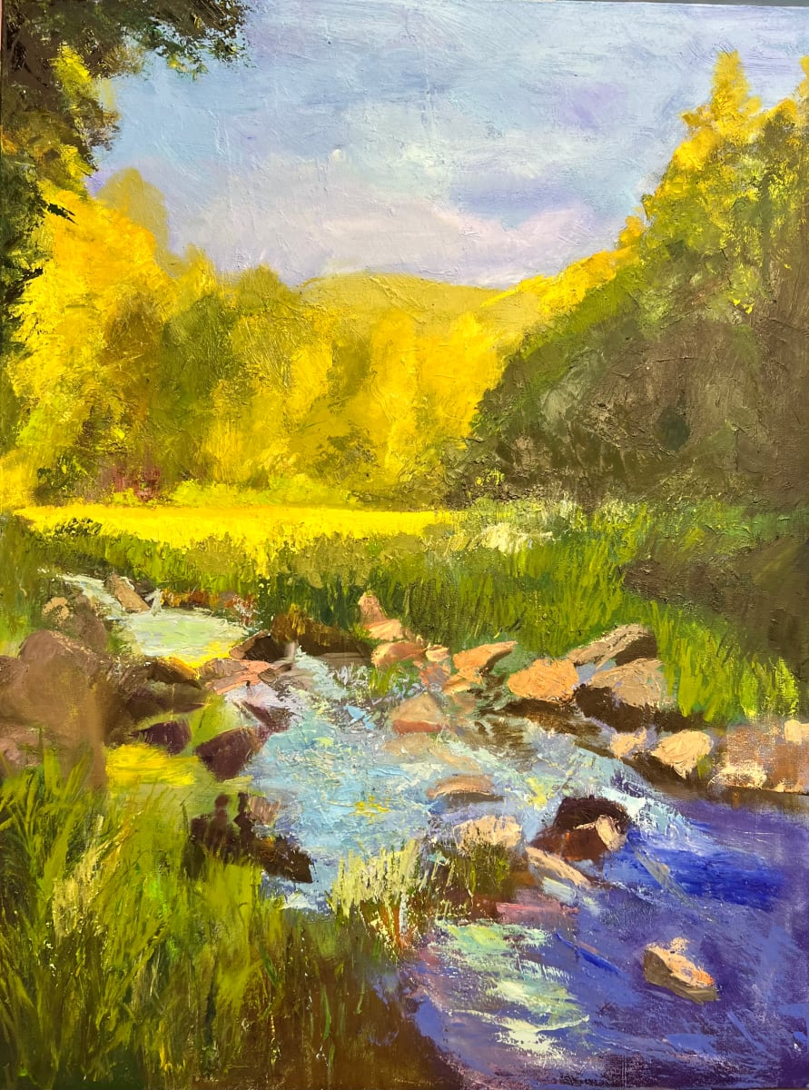 (In progress, title pending - mountain stream) by Julia Chandler Lawing  Image: In progress, title pending - mountain stream