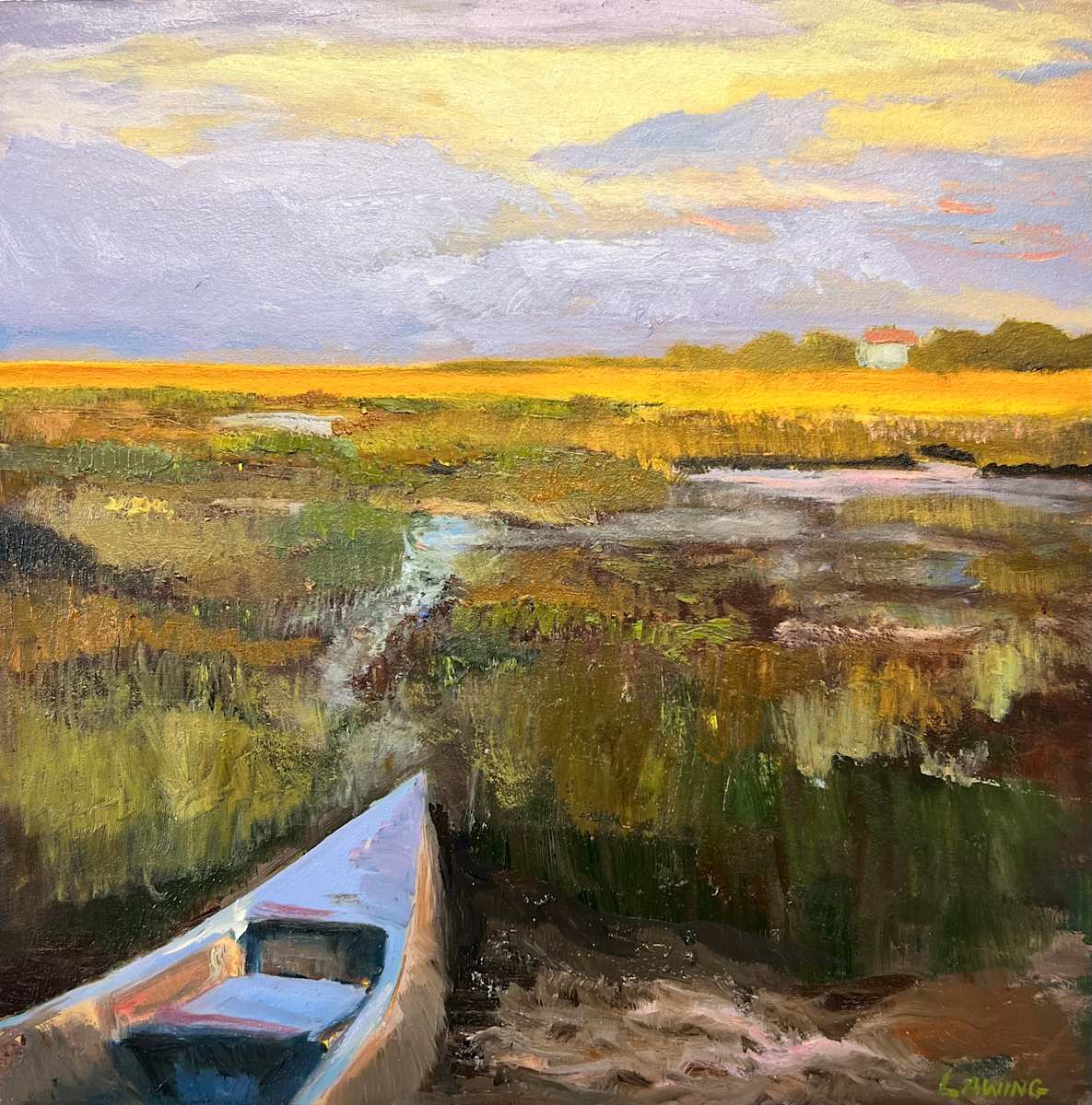 Between Tides by Julia Chandler Lawing  Image: A coastal canoe awaiting high tide in the winter marsh 