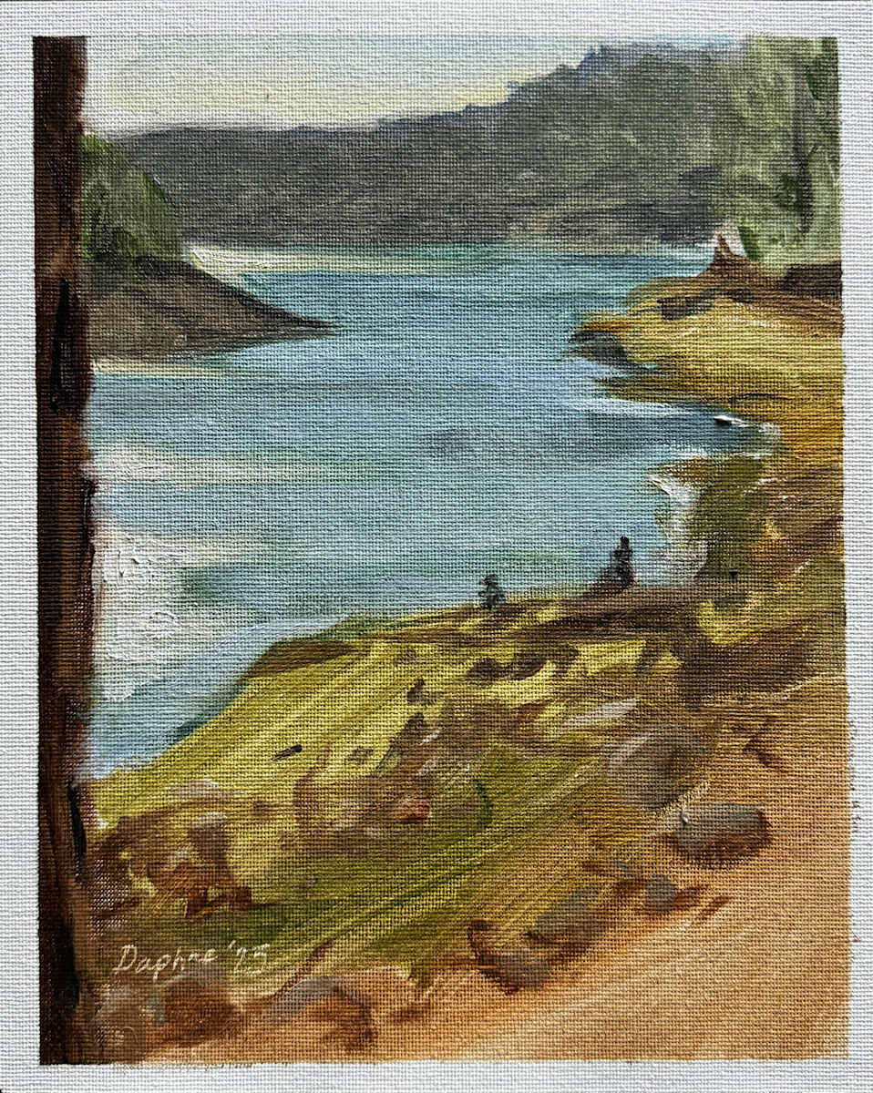 By a Lake in California, Plein Air Convention oil sketch no.4 by Daphne Cote 