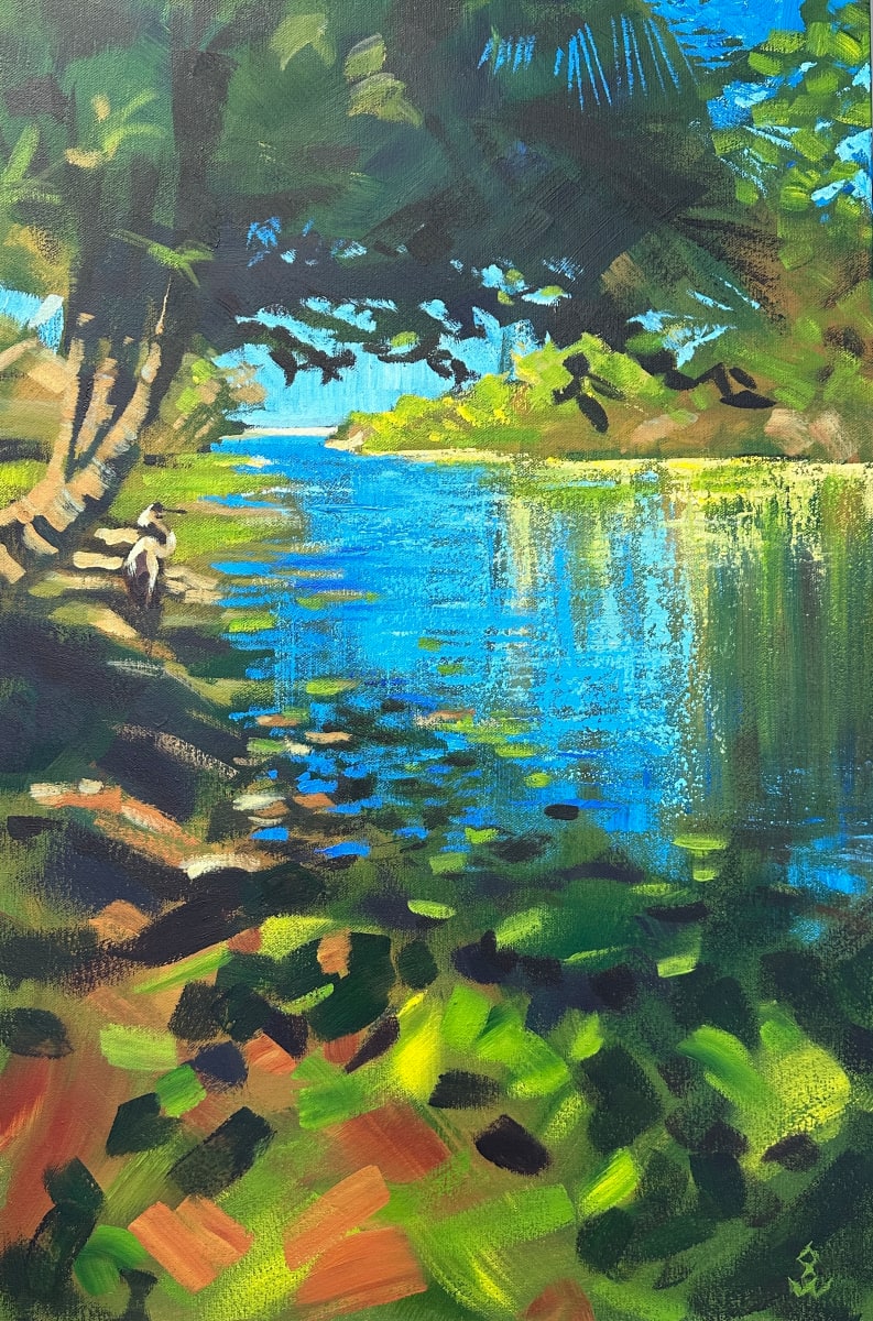 Heron in the Shade, Likkle Porti by Susan Clare  Image: Heron in the Shade, Likkle Porti