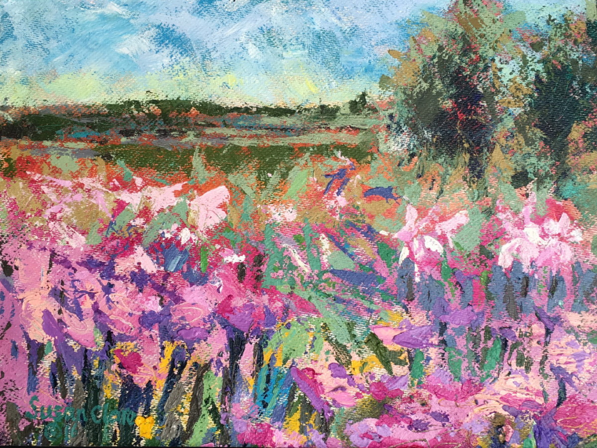 Pink Lily Landscape (September - Hyde Hall) by Susan Clare 