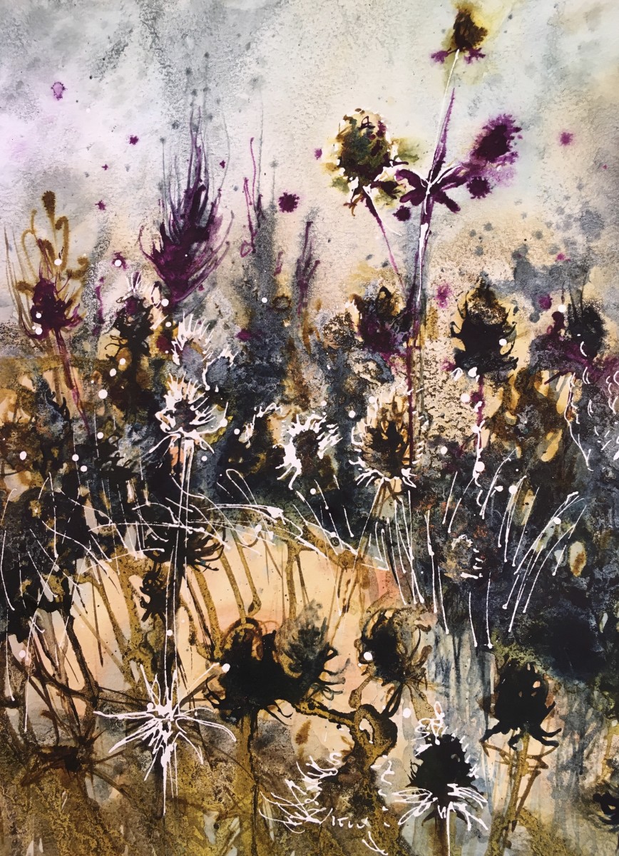 Seed Heads with Clover by Susan Clare 
