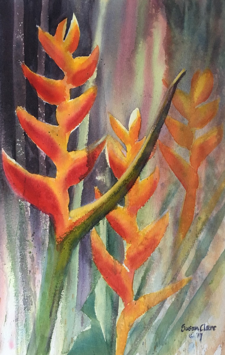 Three Orange Heliconias by Susan Clare 