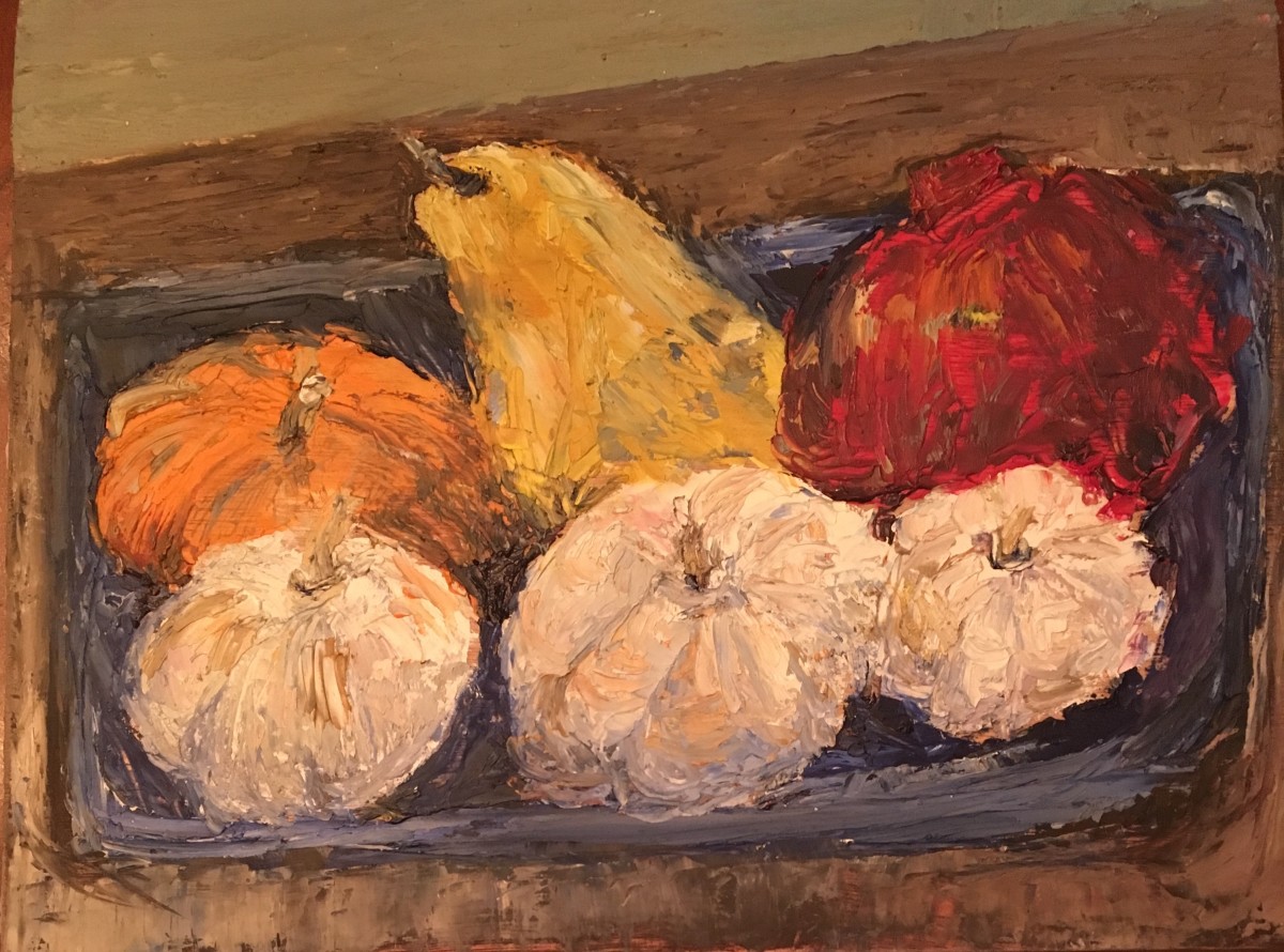 Pumpkins on Tray by Renée  Ortiz 