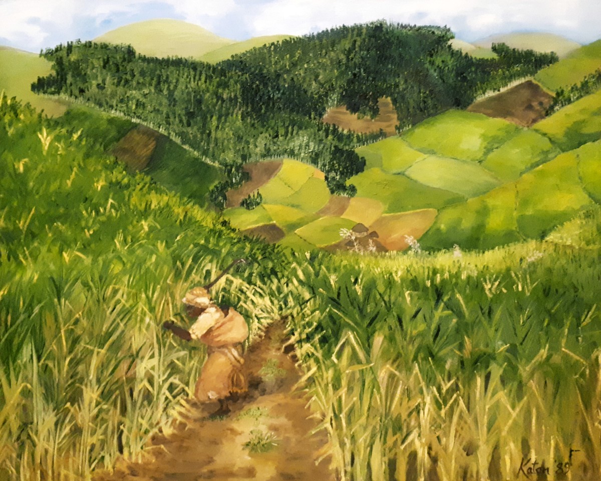 A1) We Toil - Kwazulu Natal, South Africa by Kathleen Tonnesen  Image: "We Toil - Kwazulu Natal, South Africa" Painting © Kathleen Tonnesen, 1989.