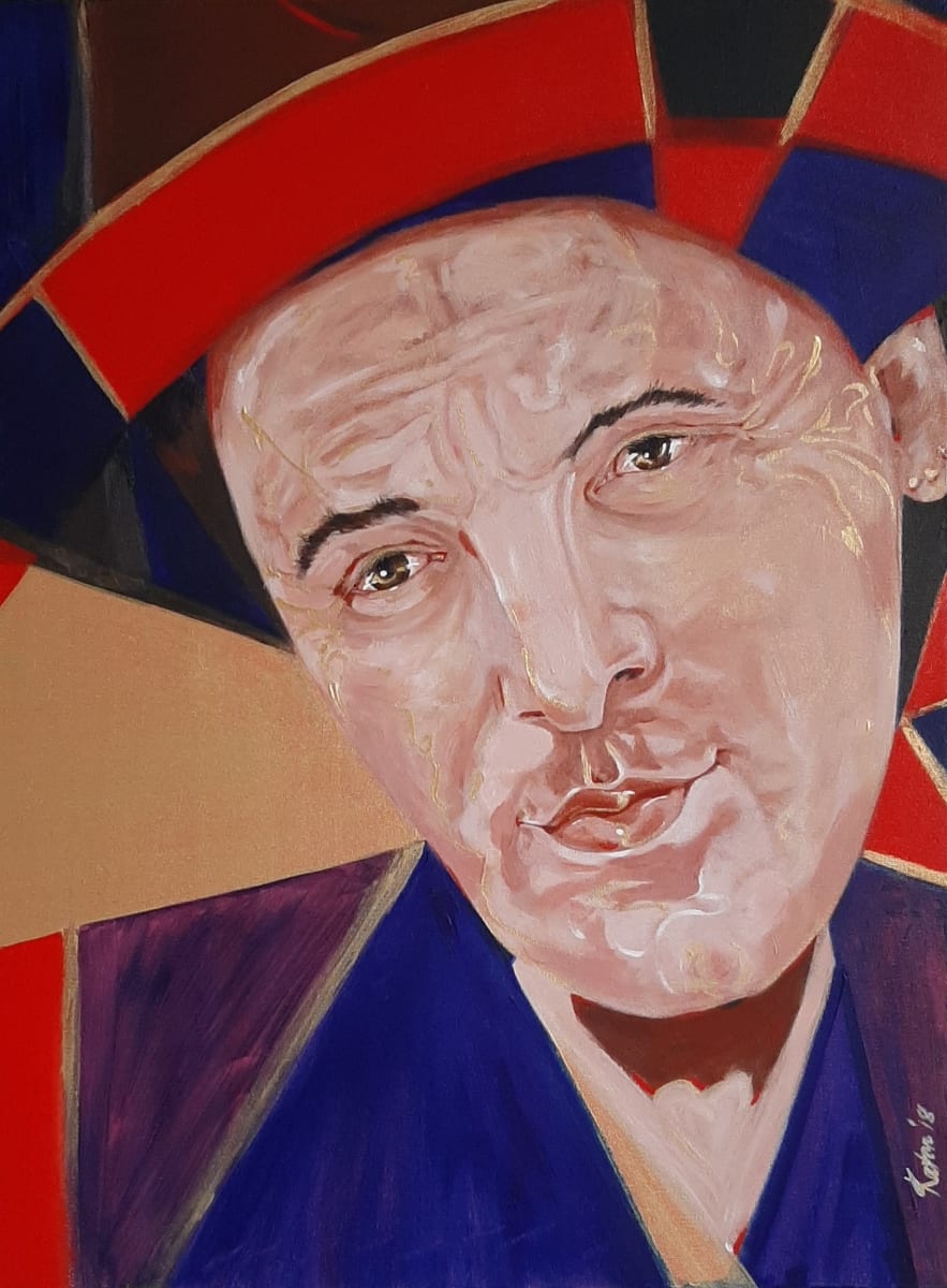 A1.1) The Poet King by Kathleen Katon Tonnesen  Image: "The Poet King" painting © Kathleen Tonnesen, 2018, is inspired by and a tribute to the lifetime work of Bruce Springsteen, whose music and lyrics have addressed politics, disenchantment, hope, love, happiness, and have collectively inspired many people with a way forward in their lives.