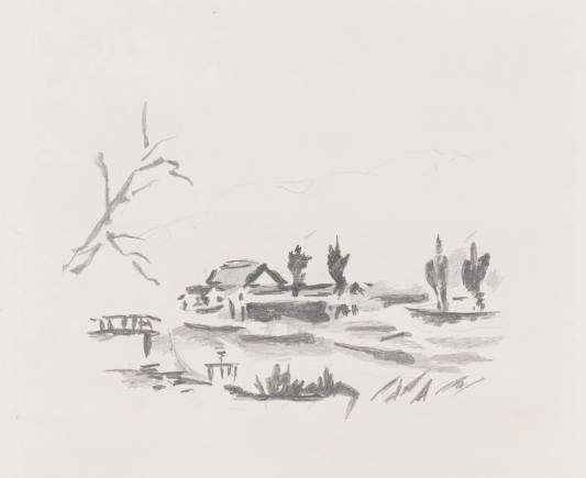 Pencil Sketch for “A Bridge Crossing Tōjō River”, first, 2023 by Mika Horibuchi 