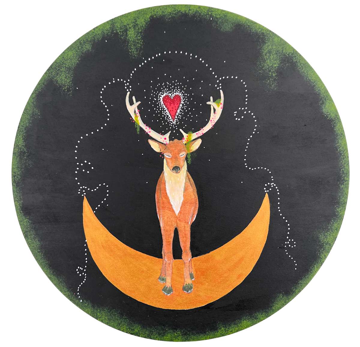 Hart by Lea K. Tawd  Image: "Hart," Acrylic paint, acrylic ink and Posca paint pen on round wood panel.  12 x 12" by Lea K. Tawd