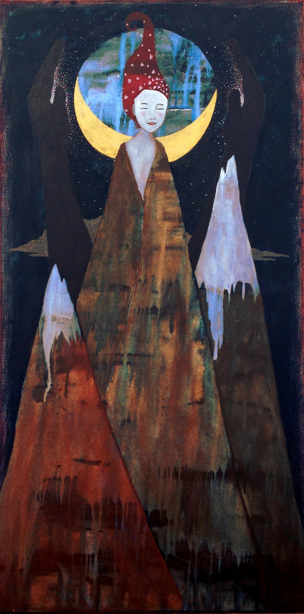 Mountaintop by Lea K. Tawd  Image: © Lea K. Tawd, Mountaintop. Acrylic and graphite on canvas, 36 x 18."