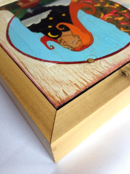 Sweet Dreams by Lea K. Tawd  Image: © Lea K. Tawd, Sweet Dreams, detail. Acrylic and collaged paper on wood panel, 8 x 8."