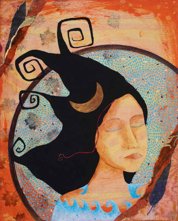 Tidal by Lea K. Tawd  Image: © Lea K. Tawd, Tidal. Acrylic, collaged paper, ink and pencil on wood panel, 20 x 16."