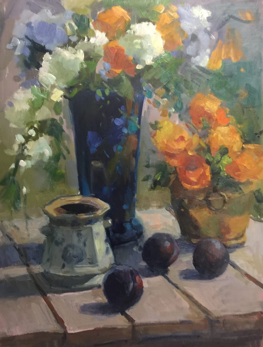 Blue Vase with Plums by Katie Dobson Cundiff 