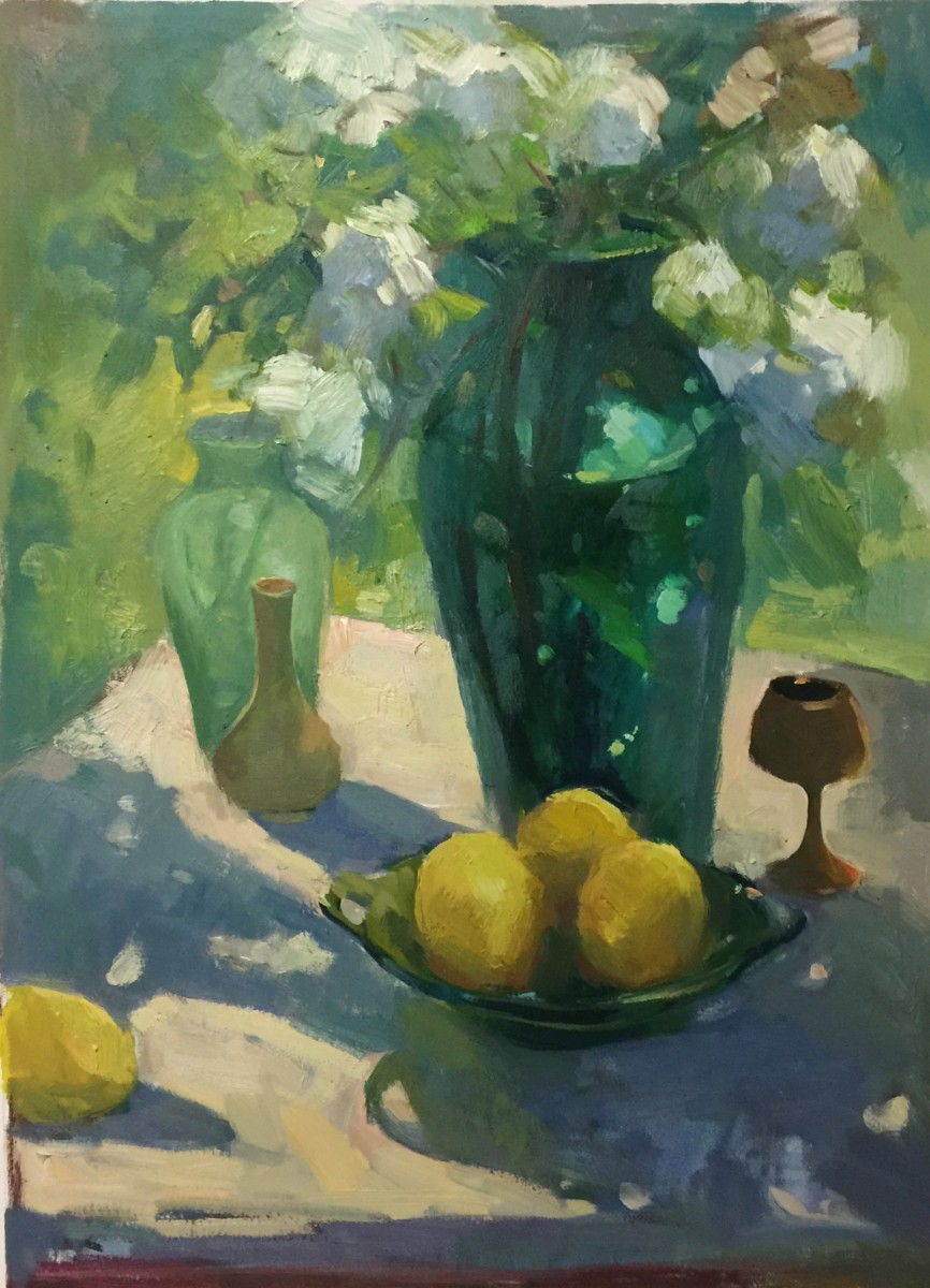 Green Vase with Lemons by Katie Dobson Cundiff 