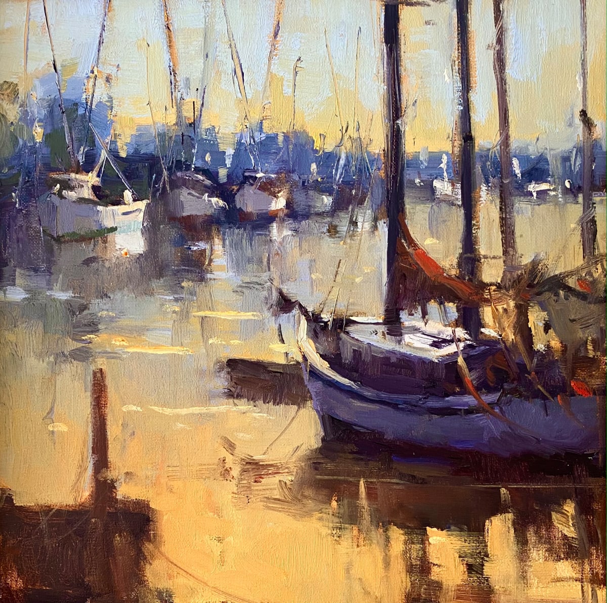 Darien River Harbor Sunset by Katie Dobson Cundiff  Image: Original Plein Air Oil