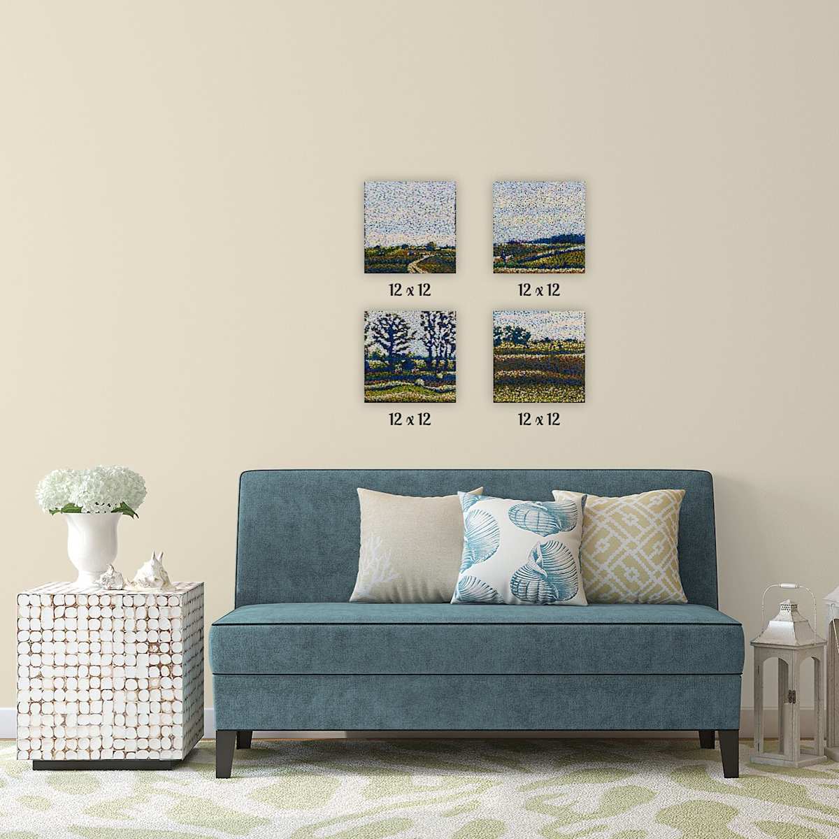 Family Time by Rebecca Bangs  Image: A cozy corner made complete with art – this serene landscape series brings nature's calm into your living space.